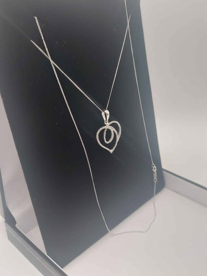 (9ct Hallmarked&Tested), White Gold Necklace With Heart Pendant, Weight: 2.3G, 18