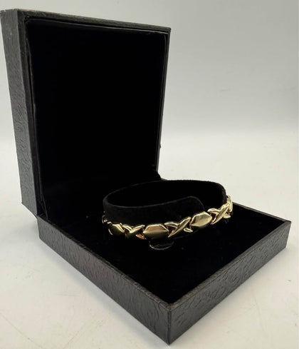 9CT XOXO STYLE BRACELET, 9.2G, YELLOW GOLD, 7”