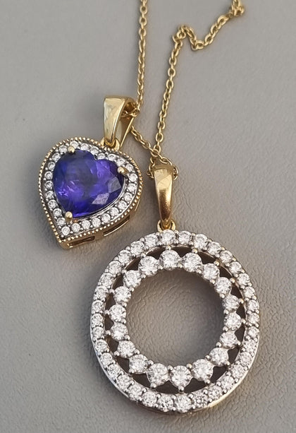 18ct Necklace with 2 Pendants Diamond & Sapphire
