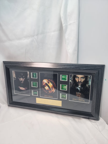 Lord of the rings framed memorabilia original film frame cut outs.