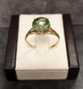 9ct Yellow Gold Large Round Cut Green Stone Ring Size - U