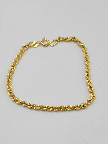 9ct Yellow Gold Twisted Rope Bracelet - 8