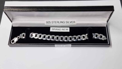 925 Sterling Silver Thick Curb Bracelet - 9