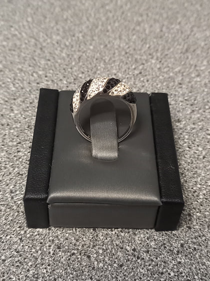 Black And Clear Stone Siler Ring Size-N