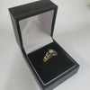 9K Gold Moissanite Black Flower Stone Ring, Love Heart Side Design, 375 Hallmarked, Size: J, 2.2Grams