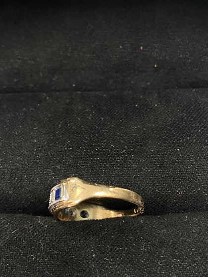 9ct Gold Ring With Blue And White Pave Set Stones