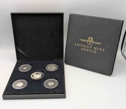 2019, 999 World's First Pure Silver Sovereign Five Coin Proof Set, Boxed