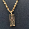 9ct Yellow Gold Rope Chain Necklace With Ingot Pendant - 22" Long - 7.20 Grams