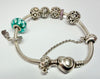 Pandora Snake Bracelet with Heart Clasp and 7 Charms & Safety Chain 19cm
