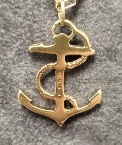 9ct Yellow Gold Open Box Chain & Anchor Pendant