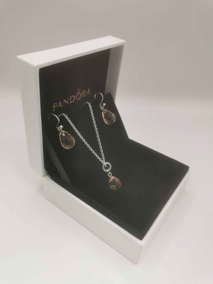 (925 ALE Hallmarked&Tested), Pandora Murano Glass Style Necklace And Earrings Set, Boxed
