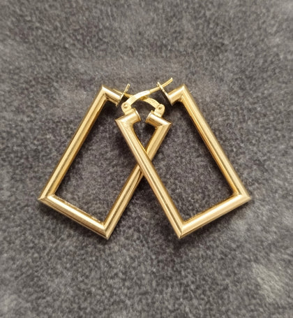 9ct Yellow Gold Hollow Rectangular Hoop Earrings