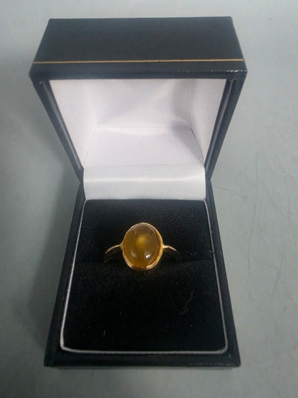 18ct Gold Ring Yellow Stone 750 4.9G Size T