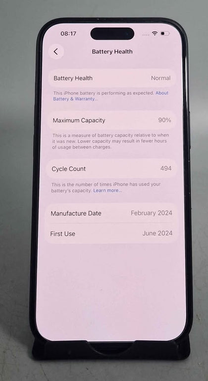 Apple iPhone 15 128GB Black, Unlocked 90% BH
