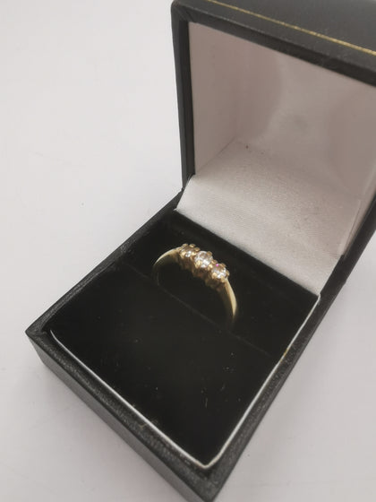 9CT Gold 375 Hallmarked, 3 CZ Stones Ring, 2.7Grams, Size: O - Boxed