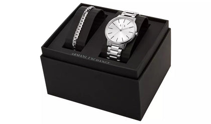 Armani Exchange Men's Three-Hand Stainless Steel Watch and Bracelet Gift Set