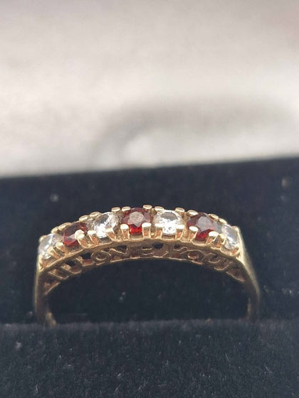 9ct Yellow Gold Ring With Red & Clear CZ Stones - Size L - 1.35 Grams