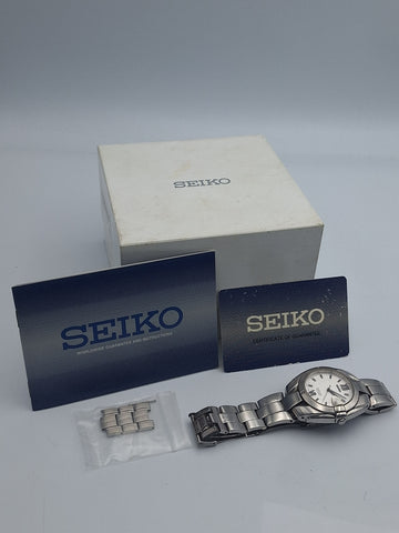 Seiko 8F32-0019 perpetual quartz men's Stainless steel watch with papers, links and original box