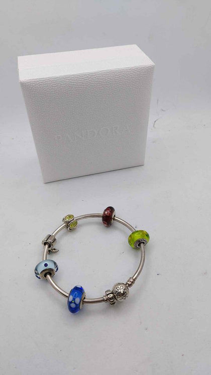 Pandora (ALE 925) Silver Bangle With 7x Charms - With Pandora Box.