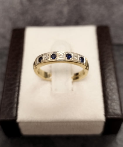 9ct Yellow Gold Blue & Clear Stones Half Eternity Ring Size -Q