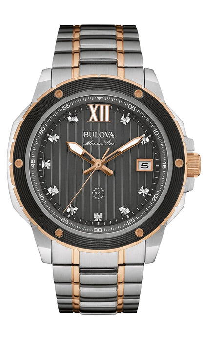 Bulova Marine Star Black Dial Mens Watch 98D127