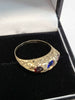 9ct Yellow Gold Ring with Blue and Red Stones - Size N - 2.5g