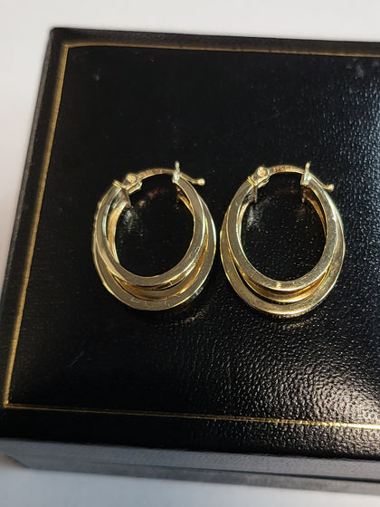 9ct Yellow Gold Triple Band Hoop Earrings - 2.30g - Hallmarked