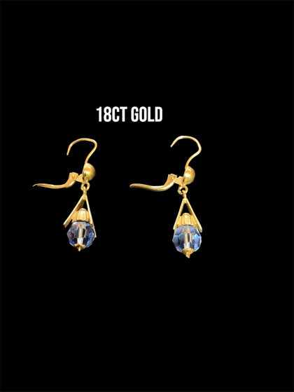 18ct Yellow gold blue crystal drop earrings