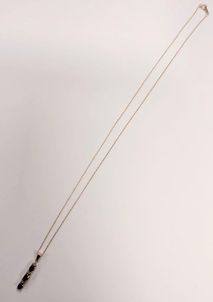 9ct Gold Necklace with Diamond and Sapphire Pendant 18”
