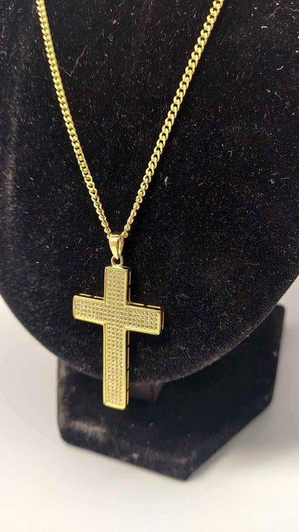 925 Sterling Silver Gold Plated Curb Chain With CZ Cross Pendant - 9.97 Grams - 20