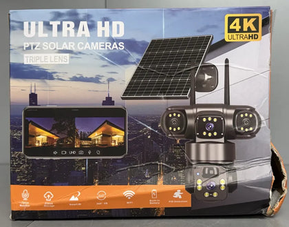 Ultra HD PTZ Solar Security Camera Outdoor, Three-Lens Solar Powered