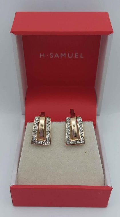 14ct 585 yellow gold earrings with white stones 3.27g Boxed