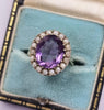 Antique 9ct Amethyst & Pearl Seed  Cluster Ring Size "O"