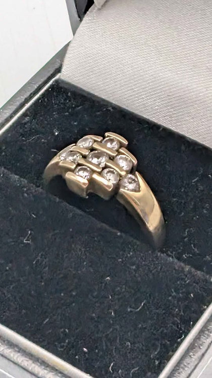 9ct Yellow Gold & Cubic Zirconia Set Cluster Ring - Size L - 2.89 Grams