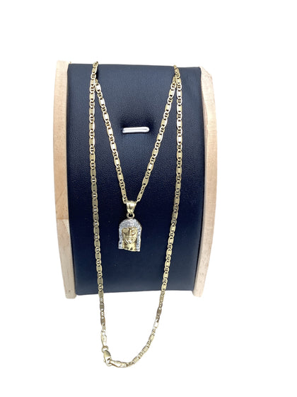 14ct Fancy chain with Jesus pendant 2 colour white gold & Yellow Gold