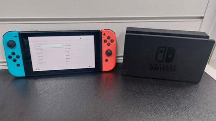 Nintendo Switch console 32GB+ neon red & blue joy-con with dock unboxed screen has scratches ref pic