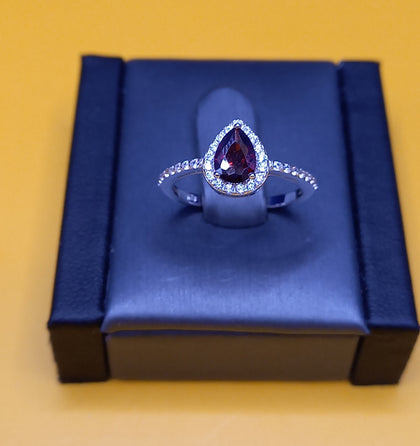 Silver Red Tear Drop Ring Size-M