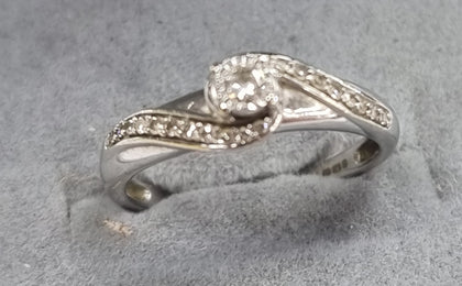 9ct White Gold Diamond Ring Size L
