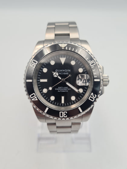 Guanqin NH35A automatic movement black faced Stainless steel mens watch BOXED