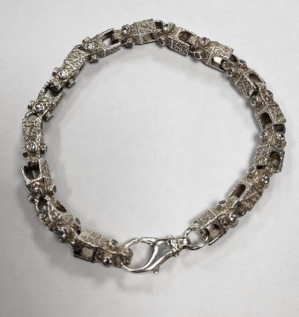925 - Silver Lego Link Bracelet With Clear Stones - 27.44 - 9