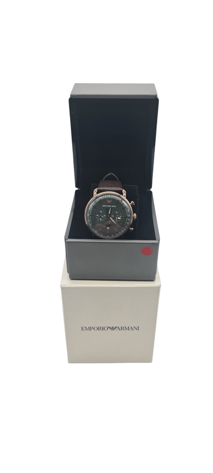 Emporio Armani Elegant Chronograph Leather Strap Watch