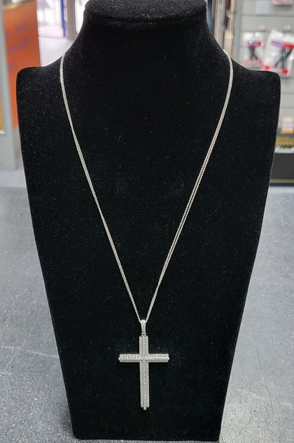 18CT - White gold Cross With Double Chain 9-18