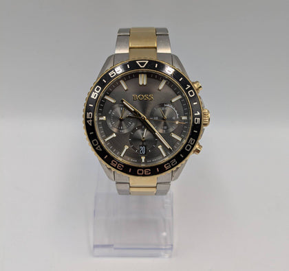 BOSS Chronograph Runner 43mm Two Tone Mens Watch Grey Dial 1514144