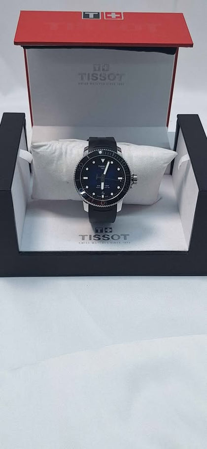 DX TISSOT SEASTAR POWERMATIC 80 - Gents Automatic gents watch Blue Dial White numerals Brushed steel
