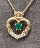 9ct Yellow Gold Claddagh Pendant With Green & Clear CZ Necklace - 18"