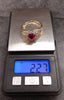 9ct Yellow Gold Red Heart & Diamond Cluster Ring - Size L