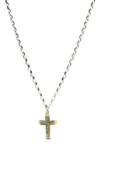 9ct solid bark effect cross and belcher chain 22