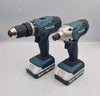 Makita 18V HP457D Cordless Combi Hammer Drill and TD127D impact Driver set with 2 x 18v batteries and battery charger and carry case