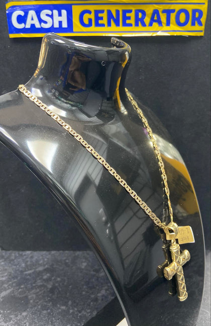 14ct Gold Fancy Chain and Cross Pendant 10.18g 18