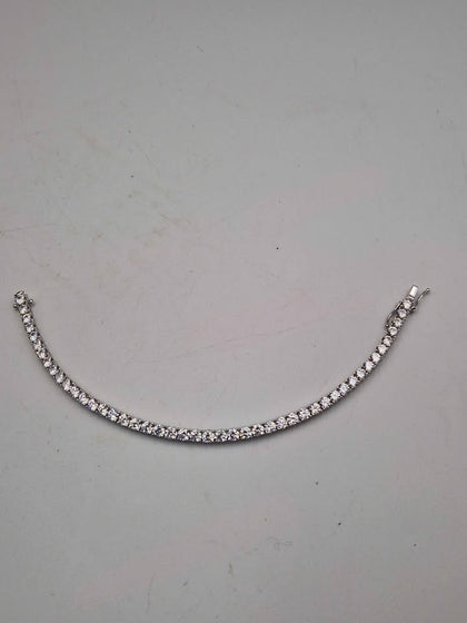 925 Sterling Silver Bracelet W/ Cubic Zirconia Stones - 4mm Wide - 16.50 Grams - 8
